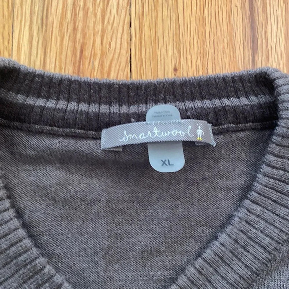 Smartwool sz XL brown v neck merino wool blend sweater excellent pre owned cond - Picture 2 of 5